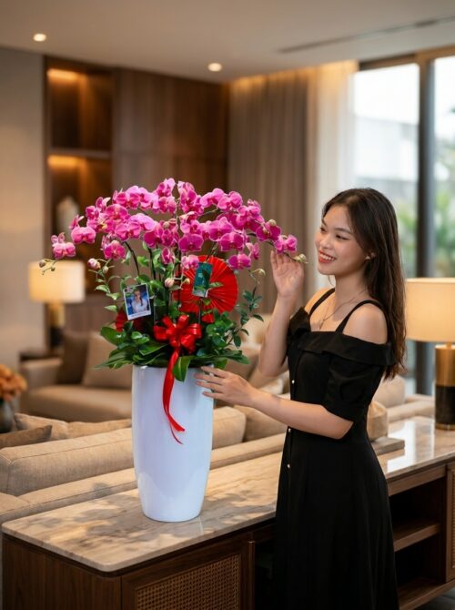 Chậu lan hồ điệp đỏ 8 cành – Cherry