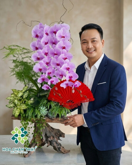 Chậu lan hồ điệp hồng 2 cành – Song Phụng Tề Phi