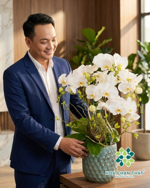 Chậu lan hồ điệp trắng 6 cành – Mây Trắng