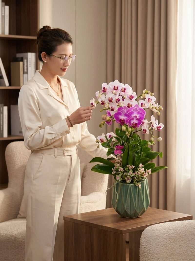 Chậu lan hồ điệp mini 2 cành Trắng Lưỡi Tím – Toàn Bích Chậu lan hồ điệp mini 2 cành Trắng Lưỡi Tím – Toàn Bích