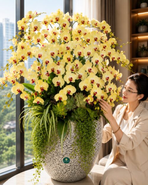 Chậu lan hồ điệp vàng 30 cành – Khai Trương Hồng Phát