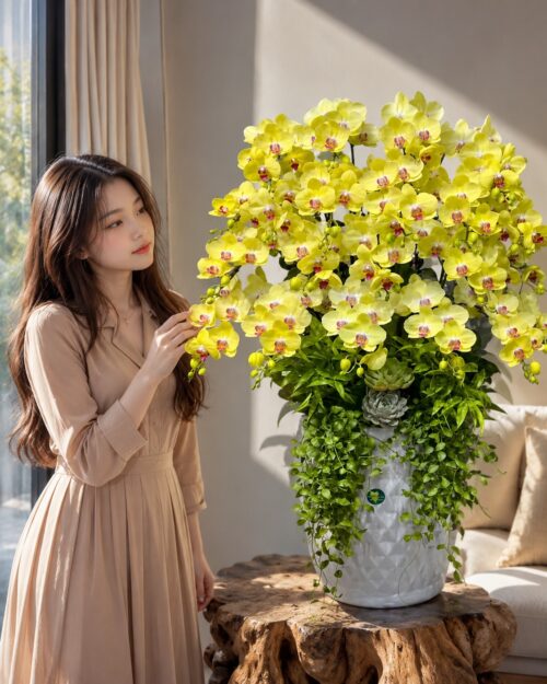 Chậu lan hồ điệp Vàng 21 cành – Kim Vỹ