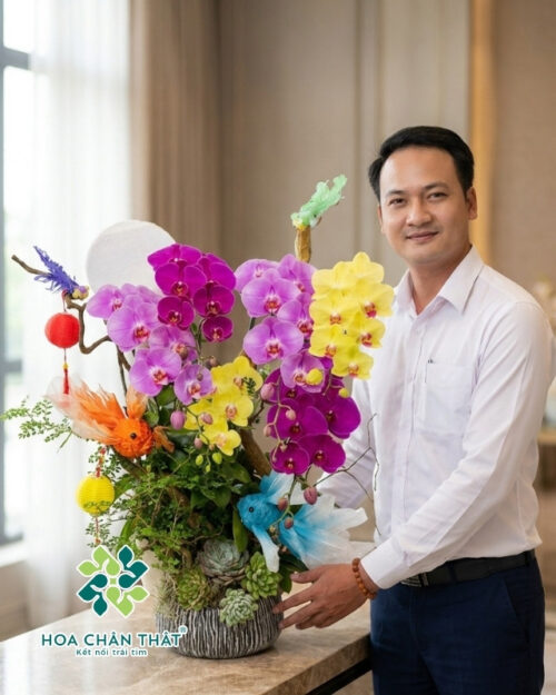 Chậu Lan Hồ Điệp Ghép Lũa 6 Cành – Sắc Ngọc Thịnh Vượng