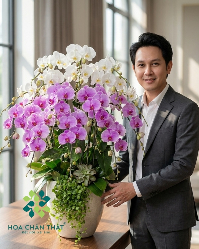 Chậu Lan Hồ Điệp 15 Cành Chậu Thấp – Màu Trắng Tím Nhạt Thanh Nhã Chậu Lan Hồ Điệp 15 Cành Chậu Thấp – Màu Trắng Tím Nhạt Thanh Nhã