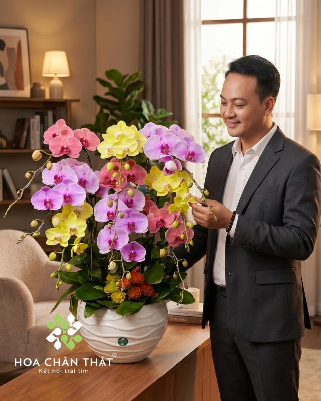 Chậu Lan Hồ Điệp 9 Cành Màu Vàng Tím Hồng Rực Rỡ Sắc Xuân -2 Chậu Lan Hồ Điệp 9 Cành – Màu Vàng Tím Hồng Rực Rỡ Sắc Xuân