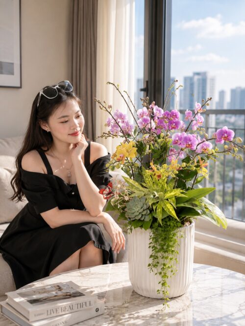 Chậu Lan Hồ Điệp Mini 5 Cành Gốc Đôi – Mix Hồng Tím Yên Hòa Chậu Lan Hồ Điệp Mini 5 Cành Gốc Đôi – Mix Hồng Tím Yên Hòa