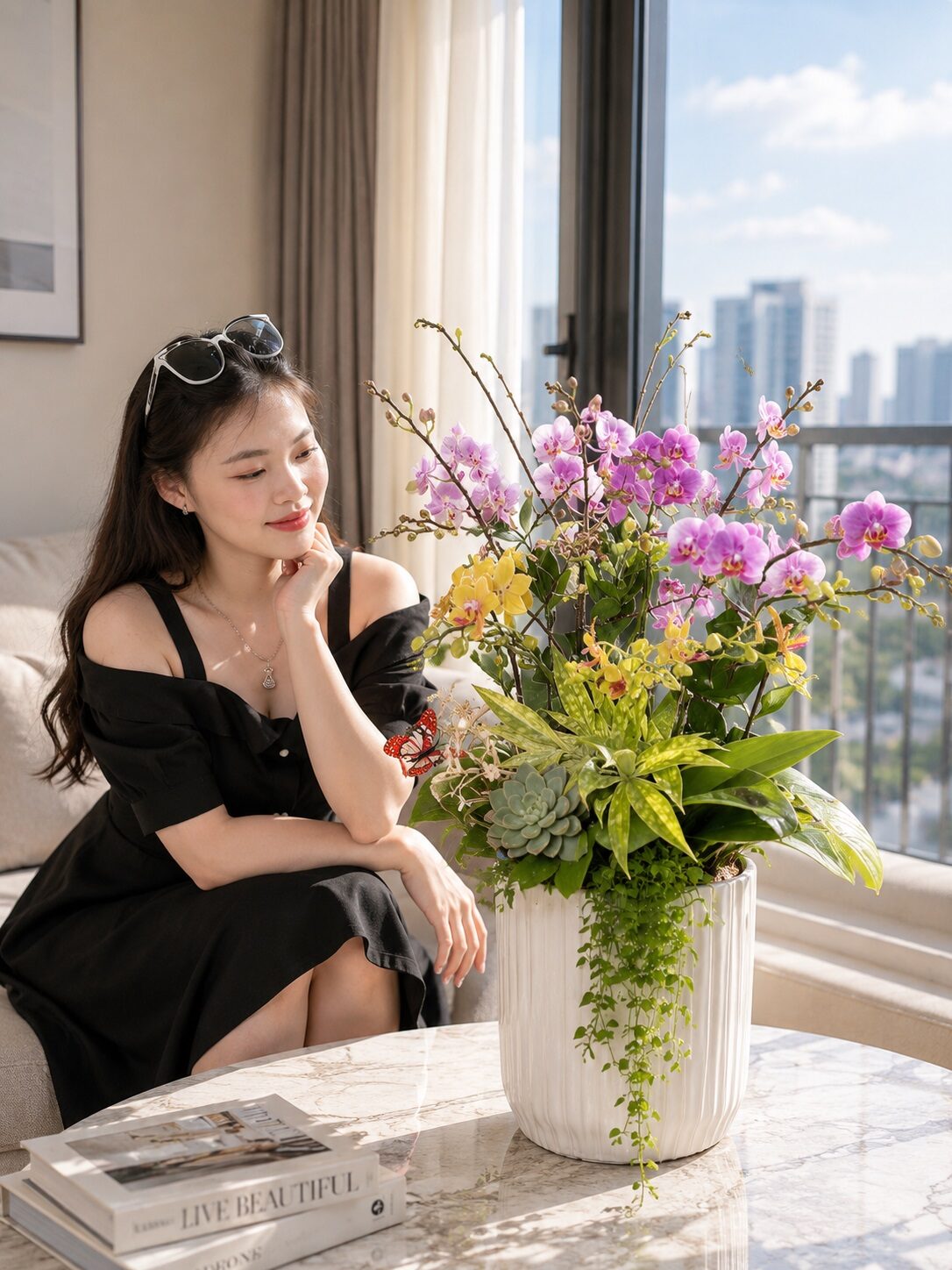 Chậu Lan Hồ Điệp Mini 5 Cành Gốc Đôi – Mix Hồng Tím Yên Hòa Chậu Lan Hồ Điệp Mini 5 Cành Gốc Đôi – Mix Hồng Tím Yên Hòa