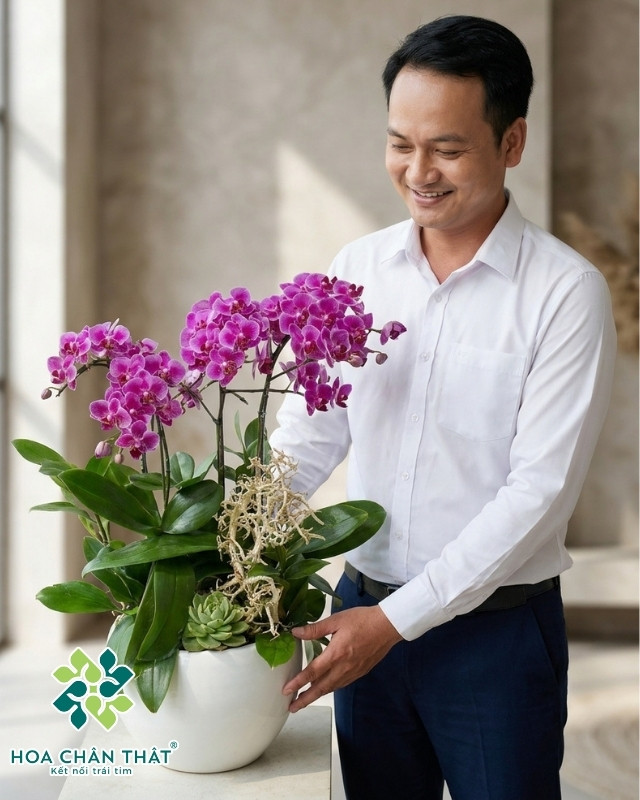 Chậu Lan Hồ Điệp Mini 5 Cành Gốc Đôi – Tím Huyền Thanh-2 Chậu Lan Hồ Điệp Mini 5 Cành Gốc Đôi – Tím Huyền Thanh