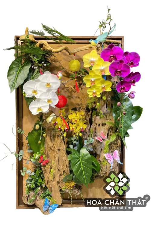 Tranh Lan Hồ Điệp 5 Cành – Hòa Sắc Phú Quý