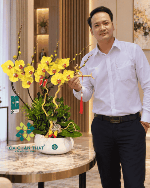 Chậu lan hồ điệp 5 cành màu vàng – Lộc Phát Vươn Cao